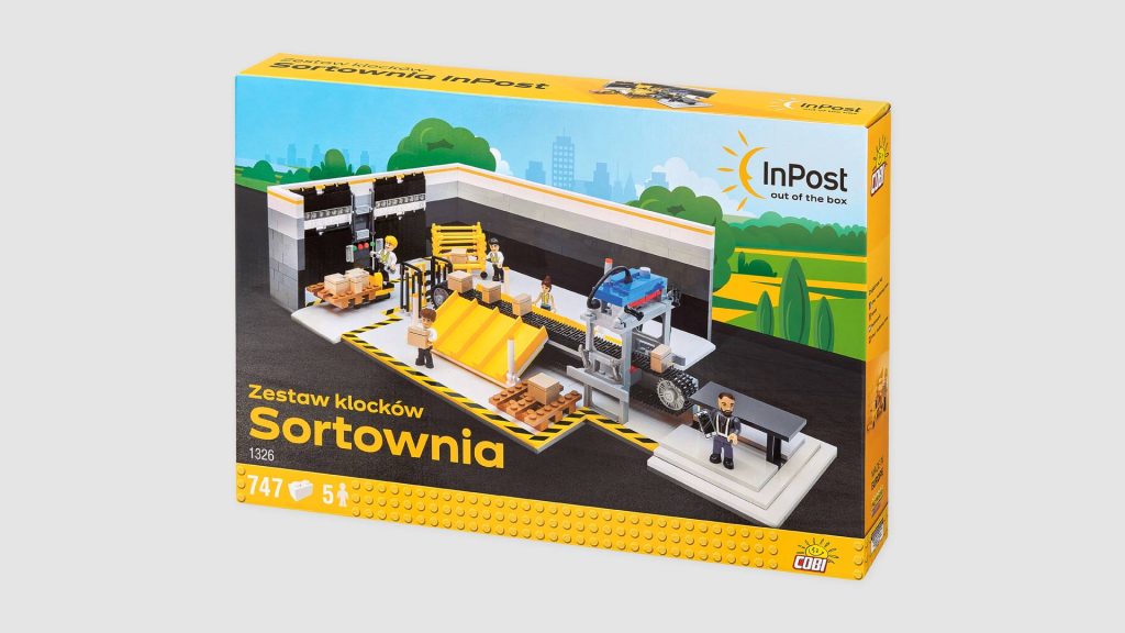 Zestaw klocków Cobi "Sortownia InPost" z 747 elementami dla dzieci 5+.