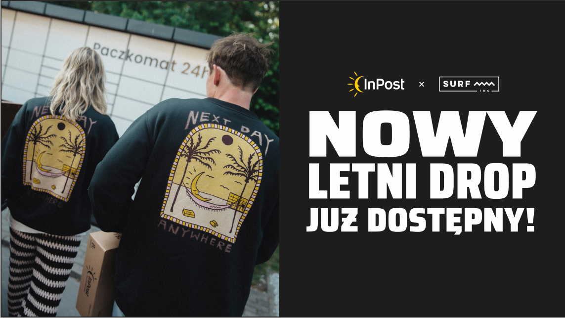 Baner z napisem - Nowa letnia kolekcja InPost x SURF Inc. już dostępna.