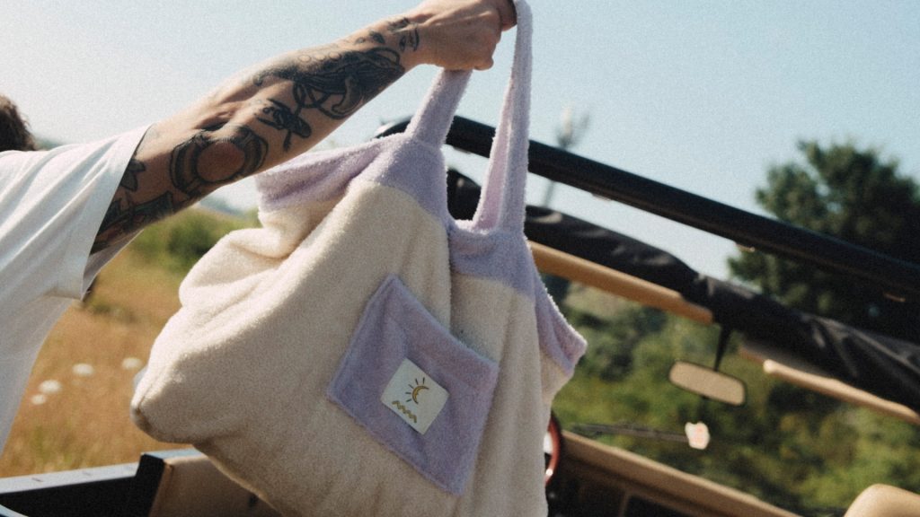 Torba frotte beż-lila Next Day Anywhere - zdjęcie 1