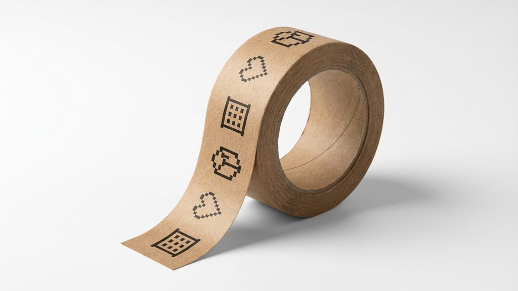 Taśma papierowa z ikonami maszyny Paczkomat, serca i paczki