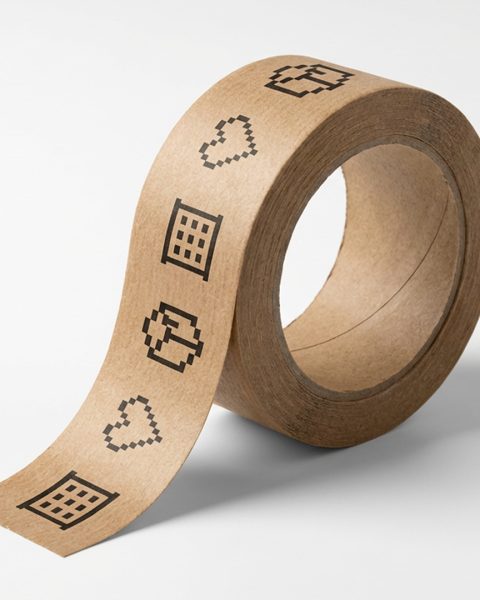 Taśma papierowa z ikonami maszyny Paczkomat, serca i paczki