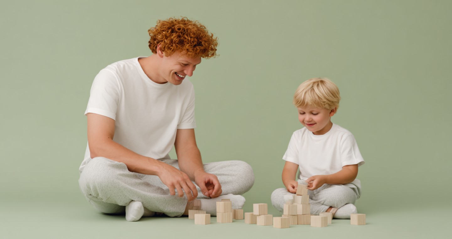 Rodzina bawiąca się klockami OOTB
